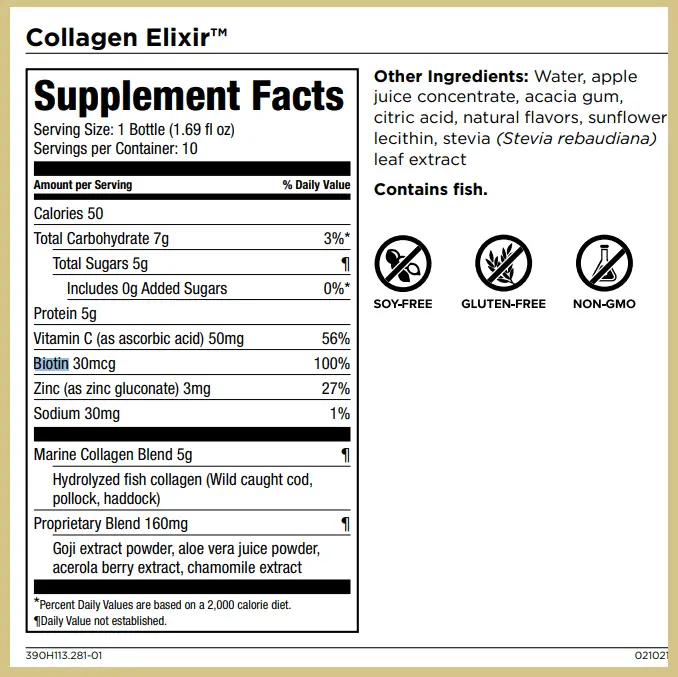 Supplement facts of Collagen Elixir