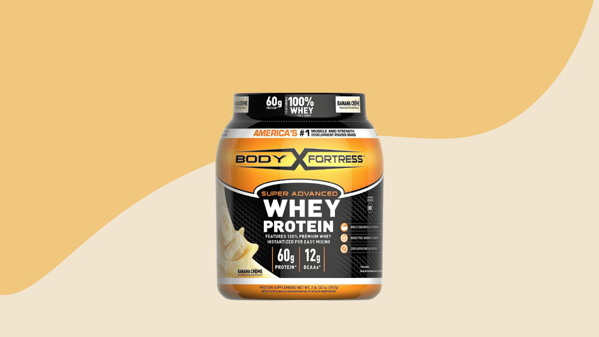Body Fortress Whey Protein Supplement in Center