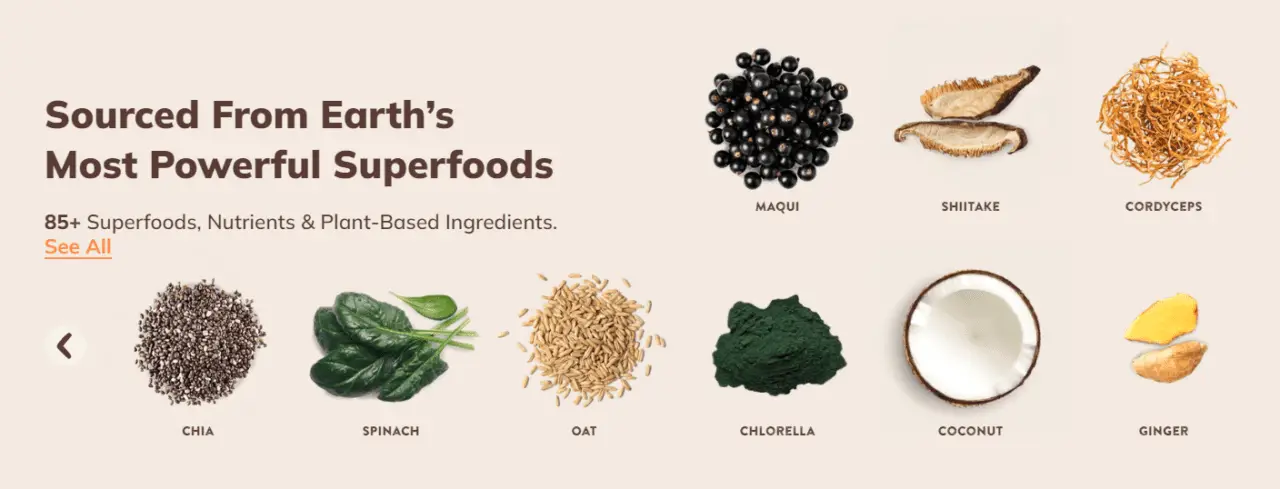 superfoods in ka'chava with name of superfood and image of each ingredients