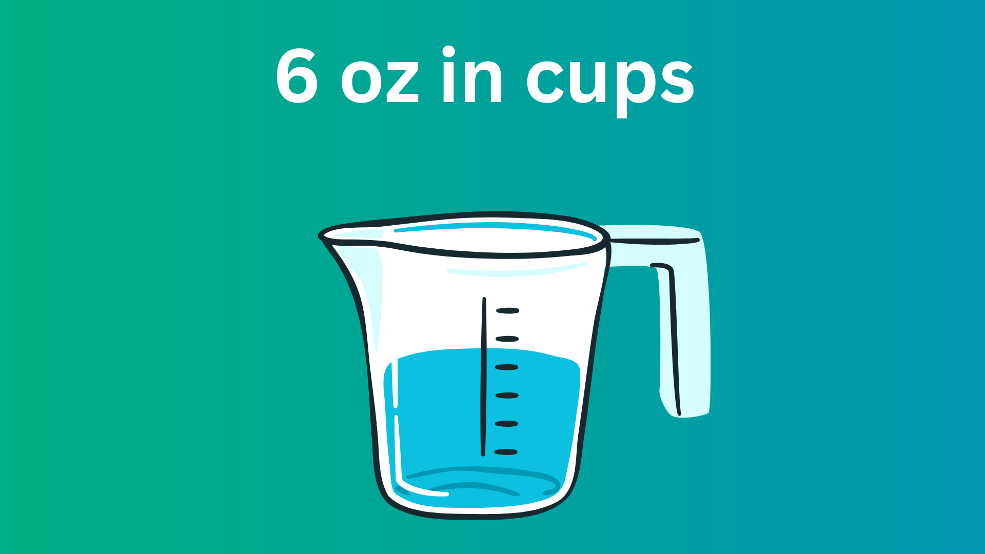 a measuring cup filled with water with text "6 oz in cups" written on top